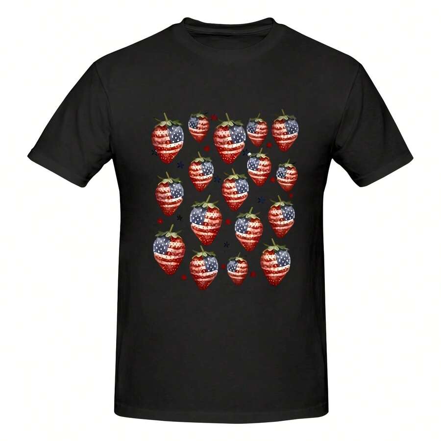 Strawberry S Shirt 4th Of July Strawberry Red White And Blue An Clothes Fourth Of July Shirt Graphic S Summer7 - 黑色4 - 查看 1