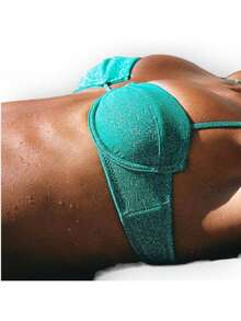 LYVES Bikini Set  Women's Soild Swimsuit  Green Fashion Bikini Halter Sport Swimsuit Beach Vacation Low Cut Shiny - 綠色 - 查看 7