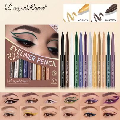 Dragon Ranee 12pcs Eyeliner Pencil Set, Quick Dry, Smooth, Waterproof, Beginner-Friendly Eyeliner Essentials