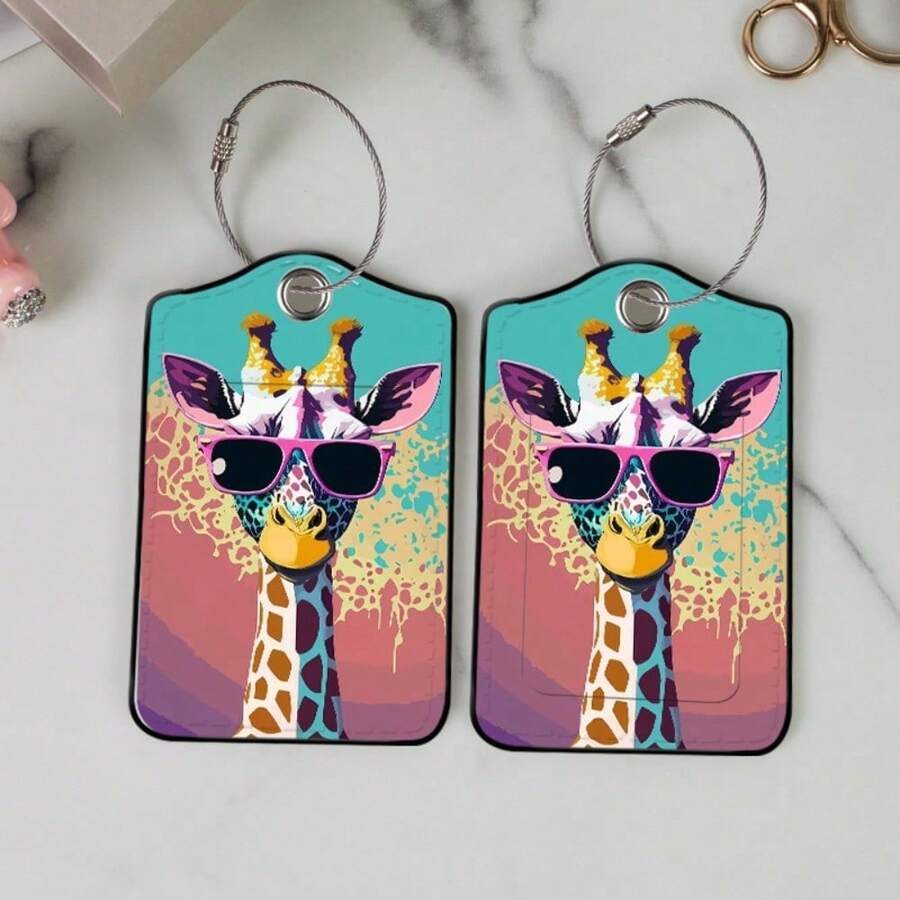Etiqueta de bagagem Giraffe - Etiqueta de identificação de viagem leve e moderna, design vibrante, adequada para malas, mochilas, acessórios de malas de viagem | Design lúdico | Etiqueta