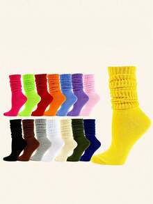 10 أزواج (التسليم عشوائي) جوارب للنساء، أنماط عشوائية للخريف/الشتاء، جوارب طاقم متعددة الألوان عصرية، مناسبة للملابس اليومية والرياضية