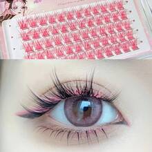 Colorful False Eyelashes, 3-Segment Fluffy Design, European Anime Style, DIY Single Cluster, Vibrant Punk Color, Suitable For Halloween Eye Makeup And Cosplay Props, C-Curl Thick Eyelash Extensions - C - View 3