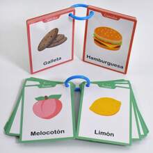Lachilly Tarjetas didácticas para aprender vocabulario en español, tarjetas de aprendizaje de vocabulario para niños, palabras de alimentos, animales, partes del Body, frutas, verduras, tarjetas cognitivas educativas para preescolar y jardín de infantes, herramientas de aprendizaje de idiomas, recursos y materiales de aprendizaje para el hogar y el aula