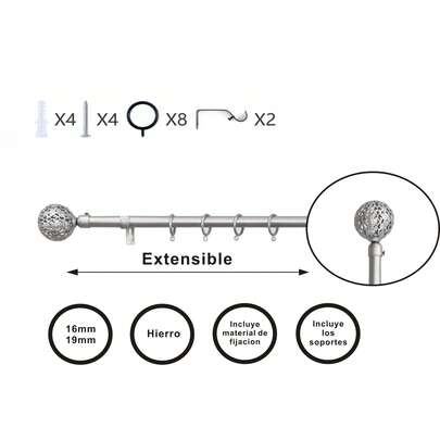 Varões de cortina extensíveis, varão de cortina com bola de rede, adequado para sala de estar, quarto ou banheiro, preto/branco/preto e dourado/cinza