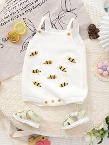 Infant Girls' Knitted Suspender Cute Bee Handmade Embroidery Sweet Suspender Bodysuit - White - View 2