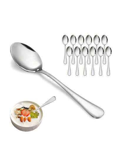 2/6/12/24 件不锈钢餐勺套装，汤匙，耐用金属勺，谷物勺，银器勺，镜面抛光，可放入洗碗机清洗，适用于家庭、餐厅