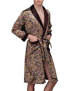Lavenderi Mens Silky Satin Lounge Robe, Long Lightweight Sleepwear - Gris pardo - Ver 1