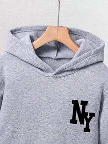Tween Boy Letter Graphic Print Warm Hoodie And Sweatpants Casual Outfit