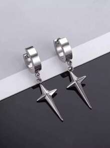 1 对时尚十字架和星星耳钉，适合男士日常佩戴 - 銀色 - 查看 4