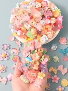 糖果卡通饰品套装，适用于 DIY 工艺品手机壳、钥匙扣、耳环、项链、彩色熊兔子蝴蝶结花心饰品、樱桃鲨美人鱼鞋饰品，各种卡通配饰，适合男孩、女孩和女士的生日礼物