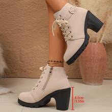 Giày bốt thanh lịch, giày bốt cao gót buộc dây có khóa trang trí, hoàn hảo để kết hợp với váy và quần - Màu be - Xem 8