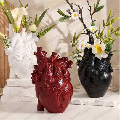 1 bình hoa giả hình trái tim cổ điển, bình trang trí hình trái tim để bàn, bình trang trí nhà, bình trang trí phòng, bình thủy tinh