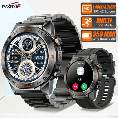 PAKRYS 男士智能手表（支持通话/拨号），350mAh 坚固耐用户外智能手表，具备健康与健身追踪、睡眠监测、防水战术运动智能手表，兼容安卓和 iOS 手机