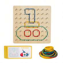 1 Set Kids Nail Board Toy, Effective Exercise Children's Thinking, Spatial Positioning, Imagination And Creative Thinking Ability, Includes 30 Double-Sided Puzzle Cards, 10 Large Rubber Rings, 20 Medium And 20 Small Rubber Rings, Wooden Geometric Math Educational Toy - 新款釘子板 - 查看 5