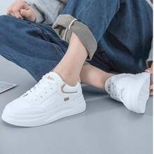Thick-Soled Women's White Sports Shoes! Simple Pure White / Invisible Height Increase, Soft And Elastic Leather For A Luxurious Feel, Cloud-Like Sole For Walking Without Tiring Feet! Suitable For Daily Outings, Work Commuting, Dating And Shopping, Sports And Leisure, Suitable For All Kinds Of Sports - Màu Khaki - Xem 5