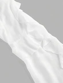 Truni Elyhuante_03 Plus Size Women Spring/Summer Elegant Vacation Solid Color Ruffle Patchwork Long Sleeve Casual Shirt, For Pear Triangle Body Shape - White - View 6