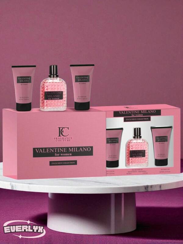 EverlyX Valentine Milano For Women - Set de perfume con notas florales y cítricas, incluye Eau de Parfum 100 ml, gel de ducha 90 ml y body lotion 90 ml - Ideal para uso diario o para regalo - ✅ Envíos a España en 24/48h