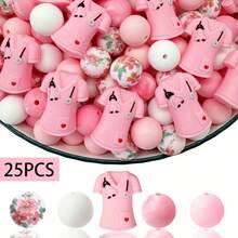 25pcs Silicone Beads, Pink 3D Nurse Cup Shaped Silicone Beads, Floral & Medical Element Print Round Beads, Suitable For Jewelry Making, Decoration, Earrings, Necklaces, Bags, Pens, Phone Chains, Makeup Brushes, Keychains And Other DIY Projects