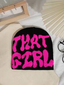 1顶/2顶 女士时尚Y2K“THAT GIRL”提花针织帽，保暖且适合秋冬季日常佩戴 - 彩色 - 查看 1