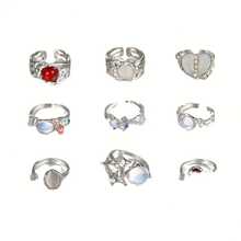 24pcs Gothic Bone Mixed Blood Ring Set Punk Gram Butterfly Frog Female Male Jewelry Hip Hop Party Street Ring Accessories Gift - 復古銀色 - 查看 7