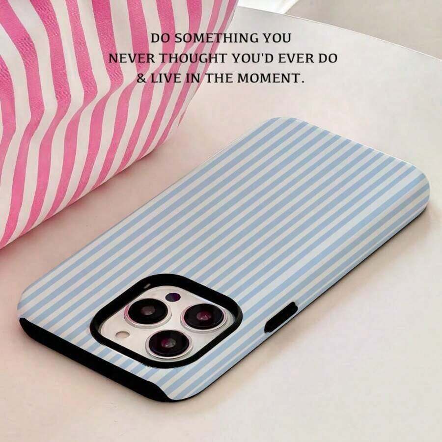 Blue And White Lines Two-In-One Film Case - Durable, Shock-Absorbing, And Protection - For IPhone 16, 15, 14, 13, 12, 11, Plus, Pro, Max, Perfect Birthday Gift For Friends - trắng - Xem 1