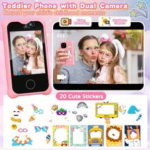 Kids Smartphone Toy With 32GB Card, 2.8" Touchscreen Travel Set With Wrist Strap, Dual Selfie Cameras + Music Player, 8 Games & 20 Photo Stickers, Perfect Gift For Boys Girls Ages 3-12