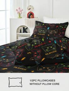 1/2 件装轻盈透气枕套，电子游戏卡通图案，柔软舒适，信封式开口，抗皱，呵护秀发和肌肤，改善睡眠，不含枕芯，适用于卧室、床上用品，超柔软透气，无填充物，可机洗，适用于客厅、家居、卧室装饰、房间装饰，通过 OEKO-TEX 认证 - 彩色 - 查看 2