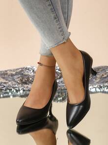 Escarpins à bout pointu pour femmes, talons hauts fins, chaussures de travail minimalistes à faible décolleté - Noir - Voir 2