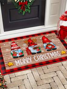 1 Stück Weihnachts-Fußmatte, Wichtel- und Schneeflocken-Design Teppich, Fröhliche Weihnachten Teppich, waschbarer Vorleger für die Haustür, schmutzabweisende Bodenmatte, Weihnachtsparty Dekoration, Weihnachtsdekorationen, Weihnachtsparty Zubehör - Weihnachtspuppe - Übersicht 2