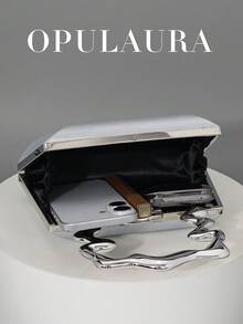 Sac à main bracelet métallique brillant à la mode pour femmes OpulAura, sac de soirée  de forme minimaliste en forme de boîte, sophistiqué et élégant, convient pour les fêtes à thème, les anniversaires, les rentrées scolaires et autres occasions