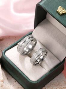 2pcs Elegant Minimalist Stainless Steel 18K Gold Plated Couple Rings, 6mm Matte Finish Women's Ring, 8mm Matte Finish Men's Ring, Suitable For Engagement, Women's Gift, Everyday Couple Wear - Silver - View 25
