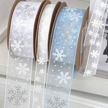 10Yard White And Light Blue Snowflake Ribbons Christmas Ribbon For Crafts Making Gift Wrapping Winter Holiday Xmas Decor Blue Sheer Wired Ribbon For Christmas Tree Garland, Winter Wreath Bows, Gift Wrapping, Home Decor Christmas Decorations Room Decor