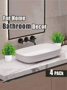 4pcs Artificial Small Potted Plants, Indoor Fake Flowers For Home Decor, Small Artificial Flowers For House, Window, Bathroom, Wall, Desk Office, Kitchen, Farm, Valentine's Day Party Decor