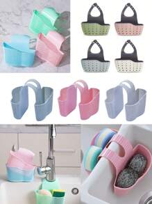 Panier à évier réglable avec trous de drainage, tapis en caoutchouc pour l'hygiène, étui de protection en plastique, pas facilement endommagé. Rangement de cuisine pour éponge et laine d'acier. Étagère de rangement pour salle de bain pour brosses à dents et savon. Outils de rangement pratiques