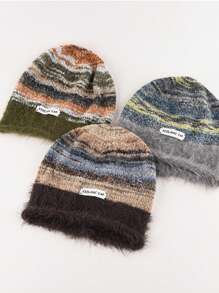 1顶女士保暖带内衬复古针织字母休闲帽，秋冬季 - 彩色 - 查看 2