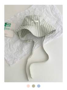 1 件女士多巴胺对比条纹宽边渔夫帽，户外徒步露营钓鱼防晒帽，轻质亚麻夏季渔夫帽 - 斜條紋撞色掛繩 - 查看 25