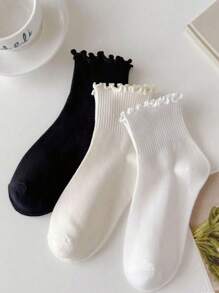 1 Pair/3 Pairs/6 Pairs Japanese Style Cuffed Ankle Socks, Cute & Fresh Ruffle Edge Socks For Women