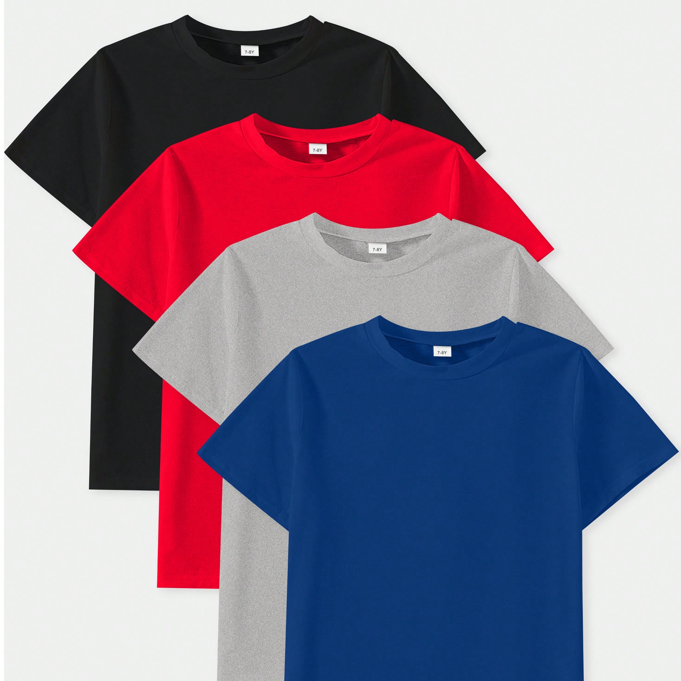 Set de 4 camisetas de manga corta de cuello redondo casuales y cómodas para niños, multicolor, para verano