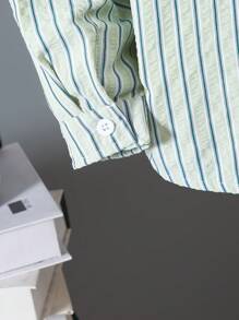 Boys' Casual Striped Shirt, Versatile New Design - Mint Green - View 3