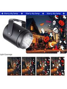 1pc LED Halloween Holiday Projection Lamp, Portable Light, Indoor/Outdoor Bedroom Night Light, USB Rotating Pattern Lamp For Home Decor, Holiday Decoration, Gift, USB Powered, Bedroom Night Light, Birthday Surprise Gift, Ghost, Pumpkin, Cobweb, Skull