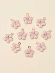 10 Alloy Oil Drip Small Flower Pendant Necklaces, Bracelets, And Earrings Craft Accessories - Pink - View 2