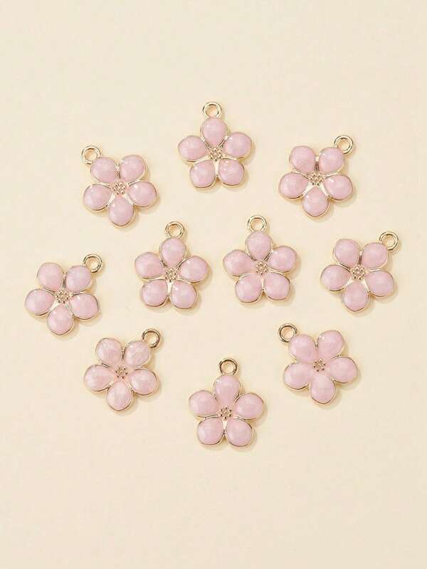 10 accessoires de DIY en alliage avec pendentifs de petites fleurs à gouttes d'huile, bracelets et boucles d'oreilles