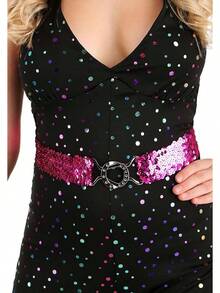 Dreamgirl Adult 70s Disco Costume Women, Disco Jumpsuit, Disco Halloween Costume - màu đen - Xem 3