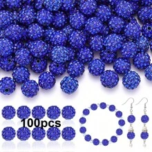 50/100pcs 10mm Handmade Ice Series Crystal Clay Beads - Baseball Sparkle Shamballa Disco Ball Design, Light Blue Fancy Sparkle, For DIY Jewelry Making, Necklace, Christmas Decoration, Crystal Beads, Necklace Bead Accessories, Shiny Bead Design, Handmade Beads