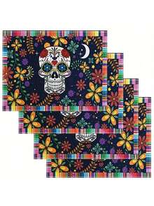 4/6pcs We Love Dances, Skull Halloween Place Mat Dining Table,Elegant Heat Protection, Classic Decor, And Spill-Resistant - Perfect For Coffee Tables, Dining Tables, And Kitchen Tables - Enhance Your Home Decor With A Unique Touch Halloween Party - Multicolor - View 2