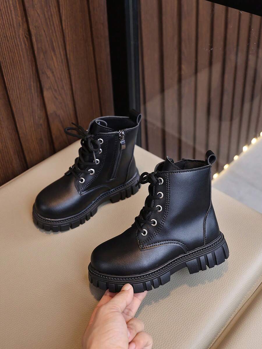 Classic Boots, Comfortable Non-Slip Soft Sole Children's Boots, Boys Girls Outdoor Campus Student Boots, Knight Ankle Boots - Black - View 1