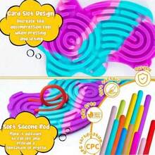 1pc Children's Sensory Activity Board, Silicone Fidget Toy, Reversible Design Sensory Busy Board, Stress Relief Toy, Enhances Sensory Experience, Battery-Free, Suitable For Children, Teens, Travel, ADHD, Classroom, Stress & Anxiety Relief Toy (1 Sensory Board + 11 Silicone Strings, Silicone String Colors Random)