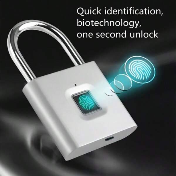 Compact Smart Fingerprint Padlock - IP56 Waterproof, Keyless Security, USB Rechargeable, Lightweight Aluminum - Ideal For Luggage, Briefcases And Backpacks