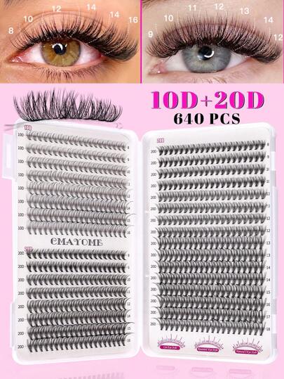 640 pezzi ciglie finte D Curl dall'aspetto naturale, mix di 10D+20D+30D/30D+40D+5D, nere e dense, adatte per principianti, libro di ciglie ad alta capacità, ciglie false artificiali classiche a segmento, durevoli per trucco occhi, adatte per uso quotidiano, feste, matrimoni, Natale, festival musicali, ciuffetti di ciglie, ciuffetti di ciglie, ciglie finte singole, ciglie, ciglie finte