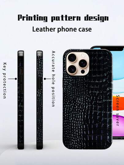 1 件黑色鳄鱼皮纹理防震手机壳，带旋转发声设计，适用于 防水防摔防刮